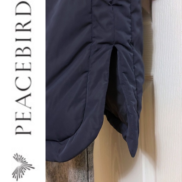 EUC PEACEBIRD midi length down puffer parka coat with hidden hood, navy blue - Picture 9 of 16